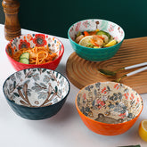 Forest Animal Design Household Handle Ceramic Bowl | Yedwo